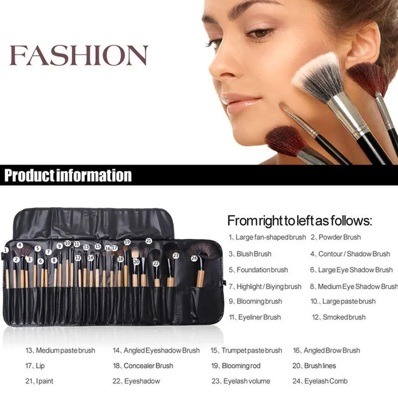 Set de 24 Pinceaux de Maquillage Professionnel — Pochette Cadeau